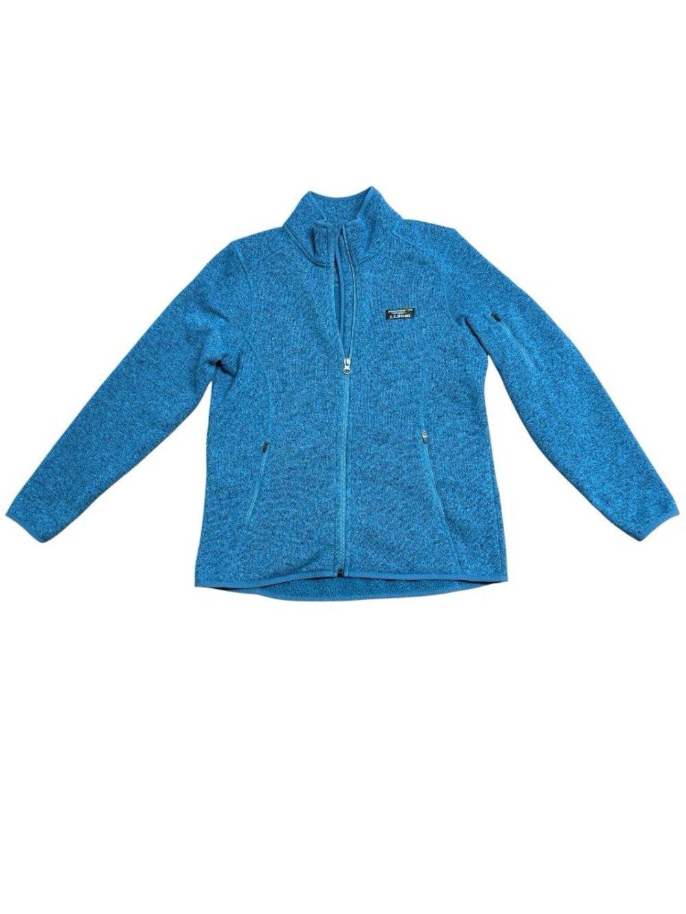 LL BEAN FULL ZIP SWEATER FLEECE LINED WOMENS M PETITE BLUE HEATHER OUTDOORS LOGO